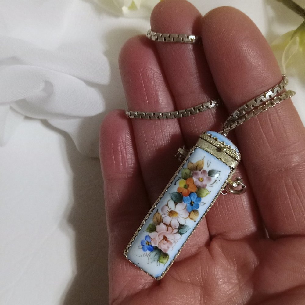 Vintage Rare Floral Enamel Locket Necklace